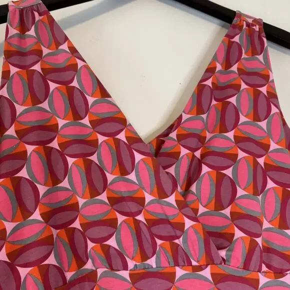 Garnet Hill Modern Geo Surplice Maxi Dress Women's Size 8P Red Pink Beach Summer - Picture 5 of 14